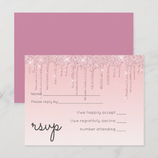 Budget  Girly Wedding RSVP Glitter Pink Uitnodiging Briefkaart (Voorkant / Achterkant)
