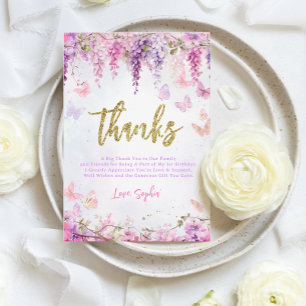 BUDGET Girly Wisteria Gold Butterfly Kids Verjaard Bedankkaart