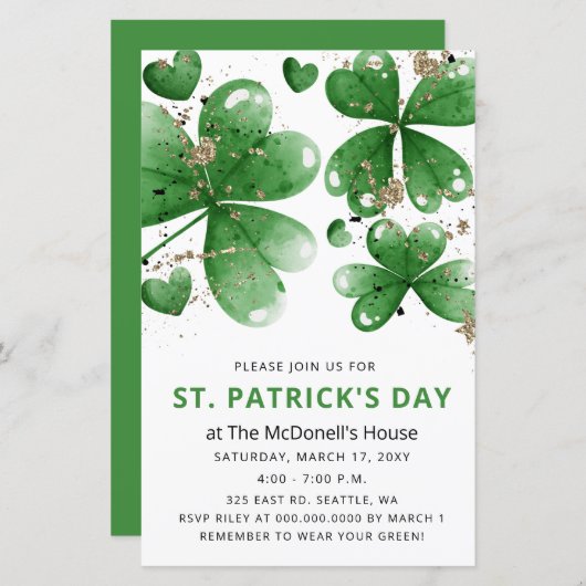 Budget Gitter Shamrock St Patricks Day Uitnodiging (Voorkant / Achterkant)
