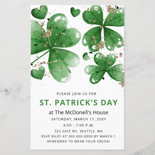 Budget Gitter Shamrock St Patricks Day Uitnodiging (Voorkant)