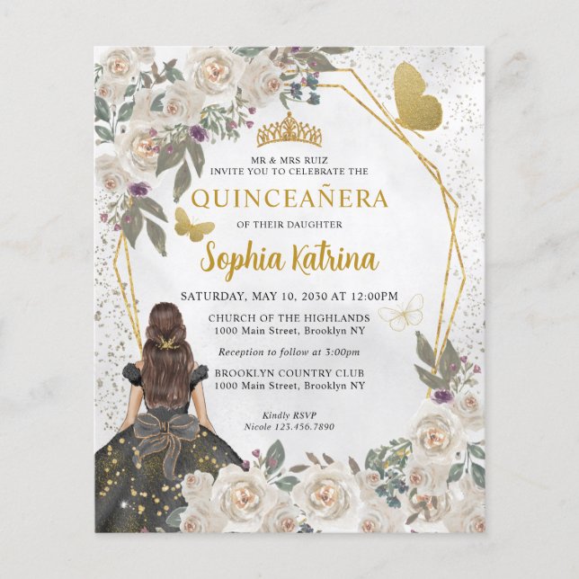 Budget Glam Black Gold Prinses Quinceañera (Voorkant)