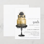Budget Glam Cake Florals Gold Black 50th Invite (Voorkant / Achterkant)