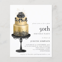 Budget Glam Cake Florals Gold Black 50th Invite