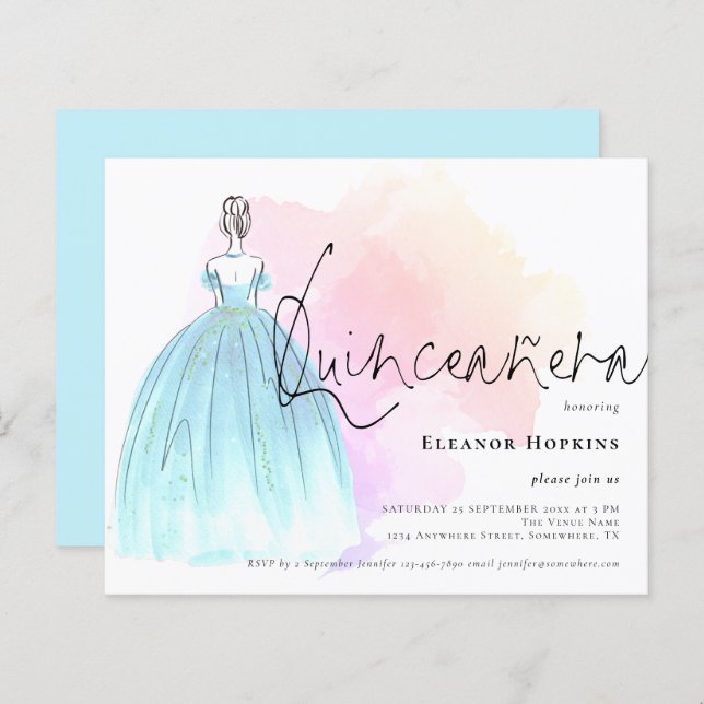 Budget Glam Dress Blue Quinceanera (Voorkant / Achterkant)