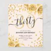 Budget Glam Gold Floral Glitter 30e verjaardag Flyer (Voorkant)
