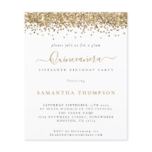 Budget Glam Gold Glitter Quinceañera Uitnodiging