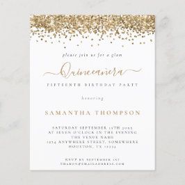 Budget Glam Gold Glitter Quinceañera Uitnodiging