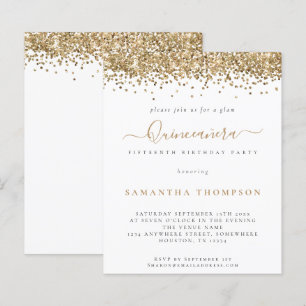 Budget Glam Gold Glitter Quinceañera Uitnodiging