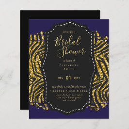 Budget Glam Goud Navy Bruiloft Uitnodiging Dier