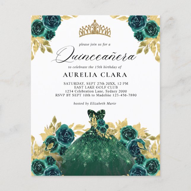 BUDGET Glam Groene Jurk Bloemen 15e Quinceañera (Voorkant)