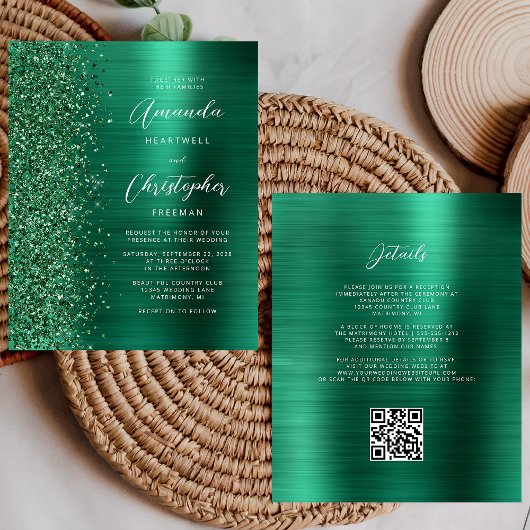 Budget Glam Groene QR Code Trouwuitnodiging