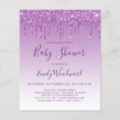 Budget Glam Paarse Glitter Baby shower Uitnodiging (Voorkant)