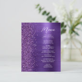 Budget Glam Paarse Glitter Script Trouwmenu (Staand voorkant)
