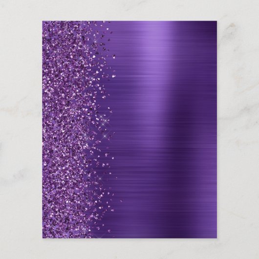 Budget Glam Paarse Glitter Script Trouwmenu (Achterkant)