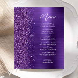 Budget Glam Paarse Glitter Script Wedding Menu