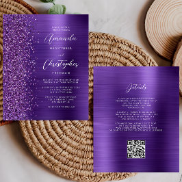 Budget Glam Paarse QR Code Huwelijksuitnodiging