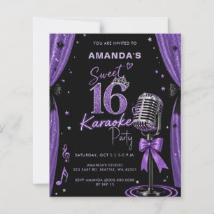 Budget Glam Paarse Sweet 16 Karaoke Uitnodiging
