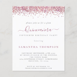 Budget Glam Pink Glitter Quinceañera Uitnodiging