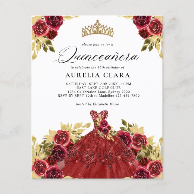 BUDGET Glam Rode Jurk Bloemen 15e Quinceañera (Voorkant)