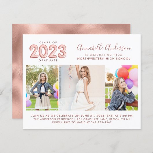 Budget Glam Roos Gold 2023 Photo Afstuderen Invite (Voorkant / Achterkant)