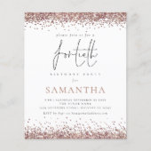 Budget Glam Roos Gold Glitter 40th Party Invite (Voorkant)