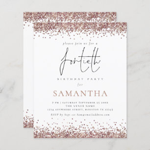 Budget Glam Roos Gold Glitter 40th Party Invite