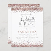 Budget Glam Roos Gold Glitter 50th Party Invite (Voorkant / Achterkant)