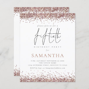 Budget Glam Roos Gold Glitter 50th Party Invite