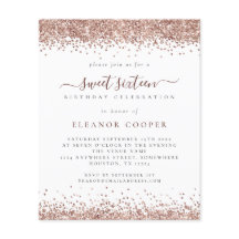 Budget Glam Roos Gold Glitter Sweet Sixteen Uitnod
