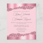 Budget Glam Roze Folie Glitter Huwelijksuitnodigin (Voorkant)