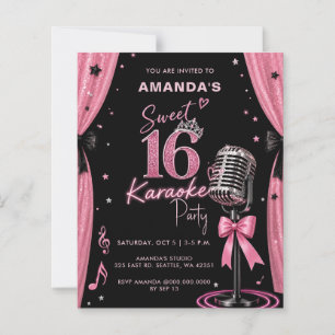Budget Glam Roze Sweet 16 Karaoke Feest Uitnodigin