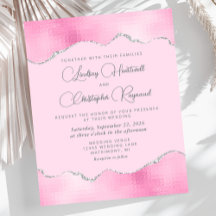 Budget Glam Roze Zilveren Folie Trouw Uitnodiging