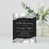 Budget Glam Silver Black 25th Anniversary Invite (Staand voorkant)