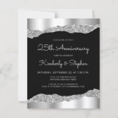Budget Glam Silver Black 25th Anniversary Invite (Voorkant)