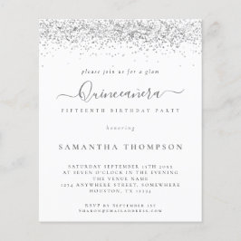 Budget Glam Silver Glitter Quinceañera Uitnodiging