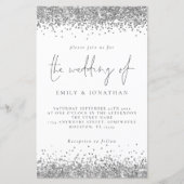 Budget Glam Silver Glitter Wedding Uitnodiging (Voorkant)