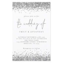 Budget Glam Silver Glitter Wedding Uitnodiging