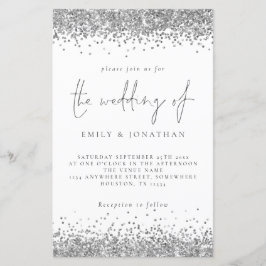 Budget Glam Silver Glitter Wedding Uitnodiging