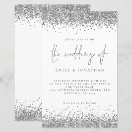 Budget Glam Silver Glitter Wedding Uitnodiging