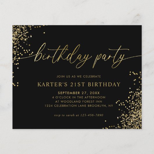 BUDGET Glam Zwart Goud Confetti Volwassene Verjaar (Voorkant)