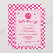 Budget glimlach gezicht heet roze retro verjaardag (Voorkant / Achterkant)