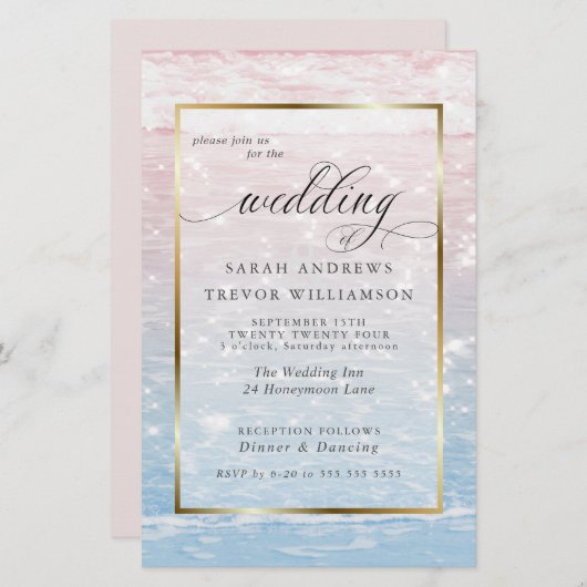 Budget Glinsterend Water Roze Strand Bruiloft (Voorkant / Achterkant)