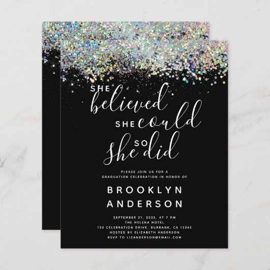 BUDGET Glitter Afstuderen Celebration Invitation (Voorkant / Achterkant)