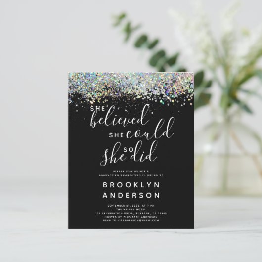 BUDGET Glitter Afstuderen Celebration Invitation (Staand voorkant)