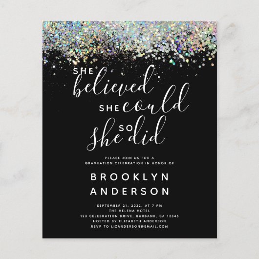 BUDGET Glitter Afstuderen Celebration Invitation (Voorkant)