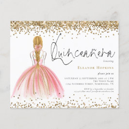 Budget Glitter Blonde Pink Gown Quinceanera nodigt