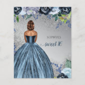 Budget Glitter Blue Dress Sweet 16 uitnodiging (Voorkant)