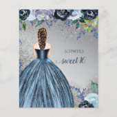 Budget Glitter Blue Dress Sweet 16 Uitnodiging (Voorkant)