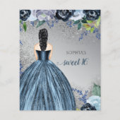 Budget Glitter Blue Dress Sweet 16 Uitnodiging (Voorkant)