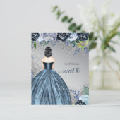 Budget Glitter Blue Dress Sweet 16 Uitnodiging (Staand voorkant)